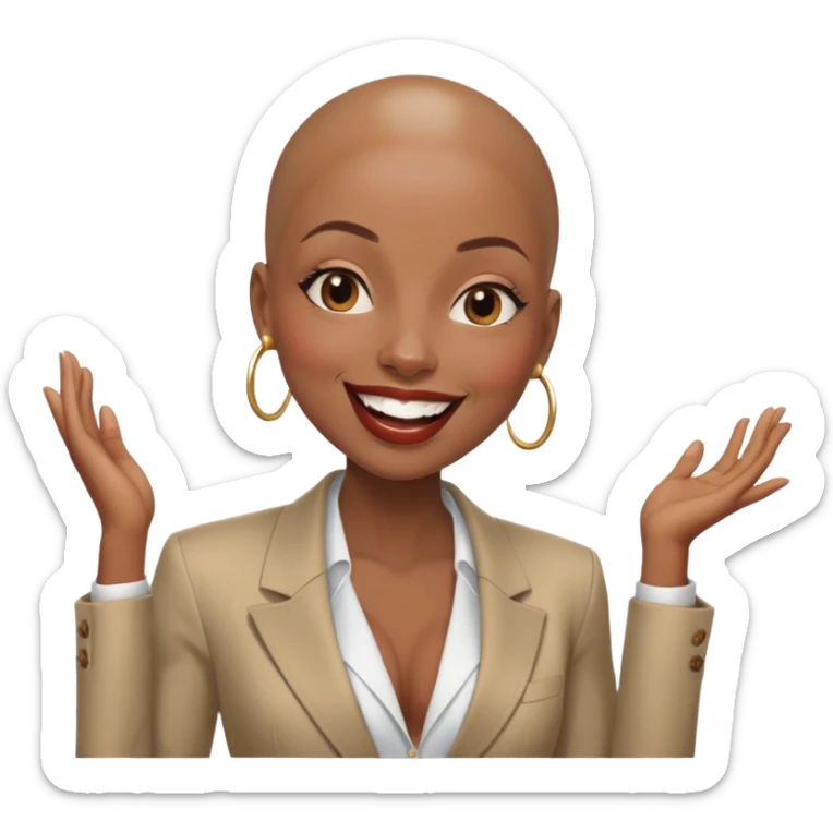 shiny skin wearing blazer Alluring laughing black woman wide nose bald head big brown lips  sticker