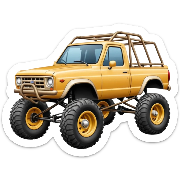 Off road Race truck whose frame and detailed suspension is made of shopping cart material with padded roll cage and antique style handmade bodywork  sticker