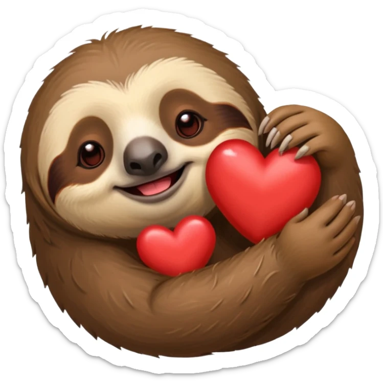 Perezoso con 2 corazones al lado izquierdo de la cara y un corazón al lado derecho la cara y los ojos serrados sonriendo como enamorado sticker