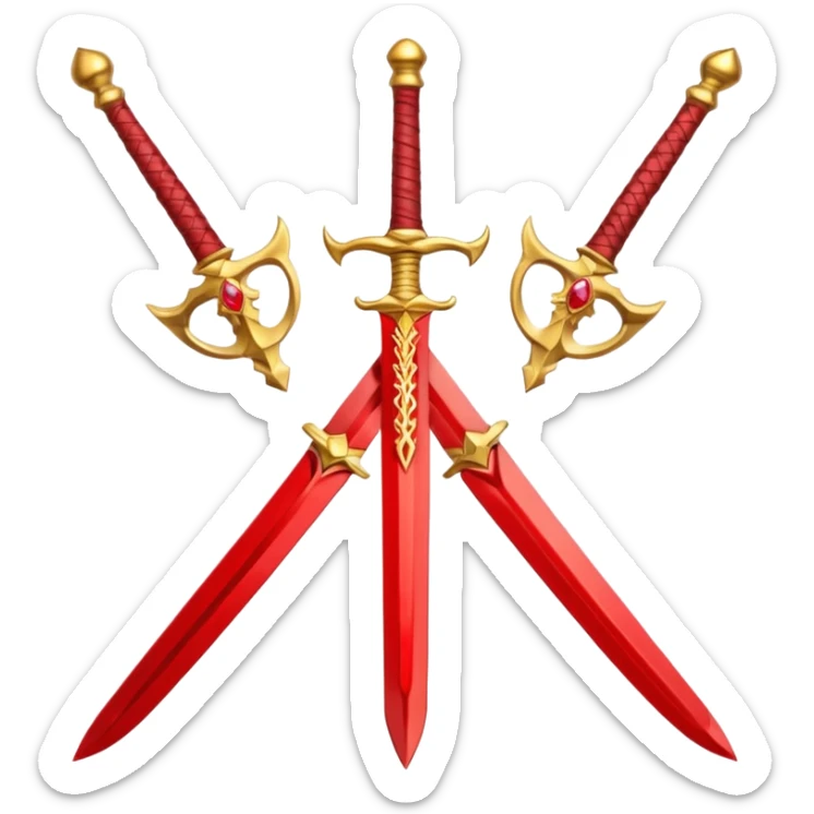 Golden fiery royal two crossed swrods with red gem and golden blade and golden handle sticker