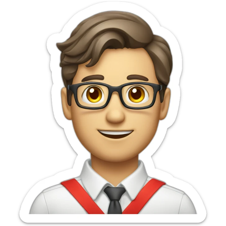 An employee of the real estate agency "Floors" with a red badge around his neck sticker