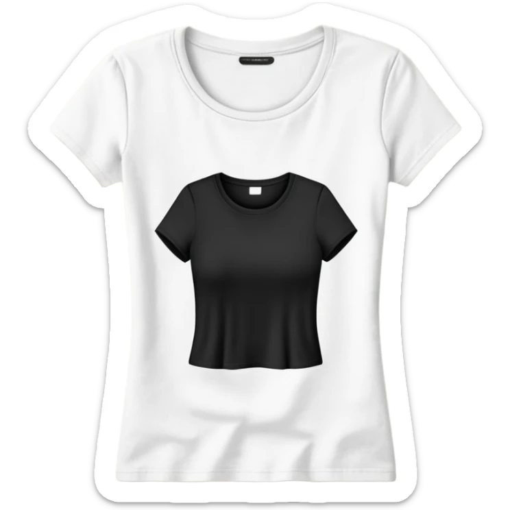 black t-shirt with round neck and short sleeves, women's fitted style, only the clothing item, plain white background sticker