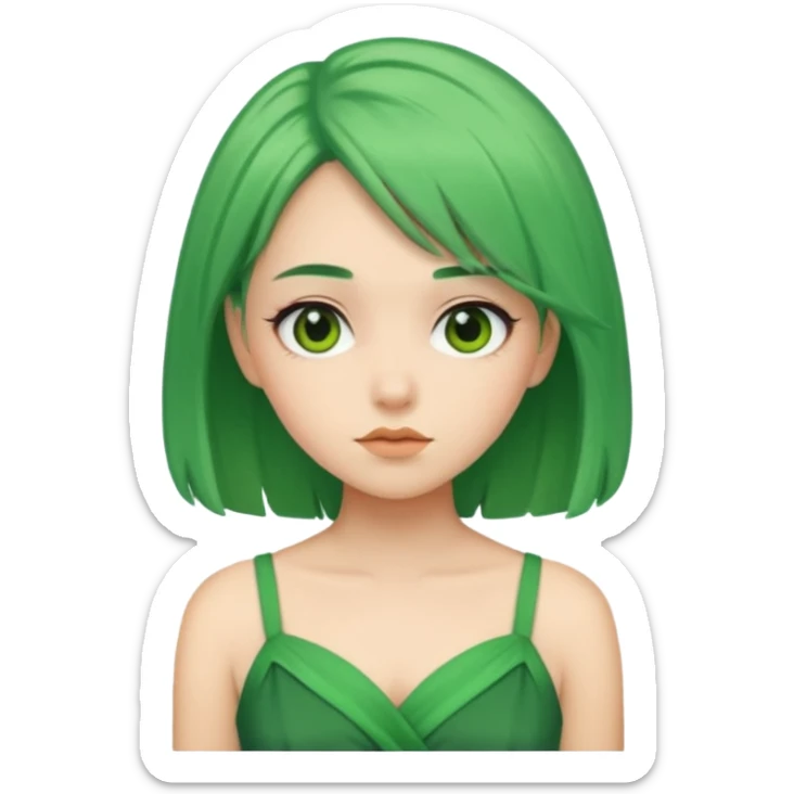 a girl of nature green hair and it shows green dress pretty sticker