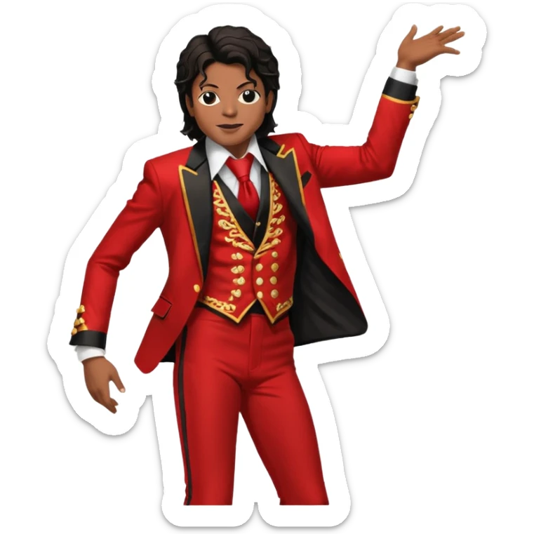 Maichel jackon bailando con un traje rojo y negro con pose en mano en los huevos sticker