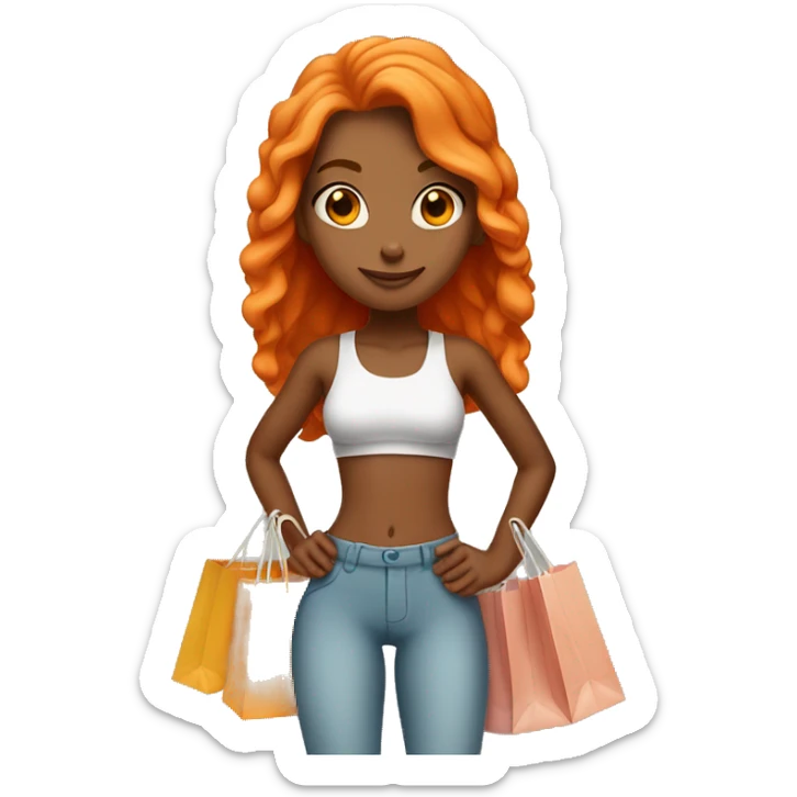 Tan girl with long orange hair wearing cute gym outfit holding shopping bags sticker