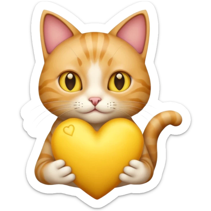 un gatto super realistico che tiene in mano un cuore giallo enorme sticker