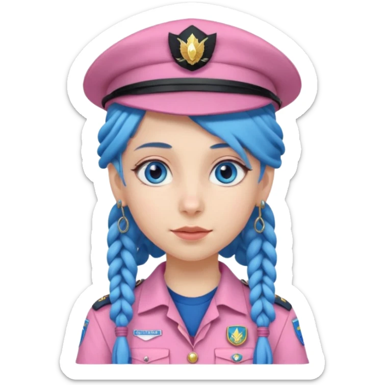 very pretty girl big blue eyes, scout girl with pretty pink uniform, blue dreadlocks, and big earrings and scouts hat sticker
