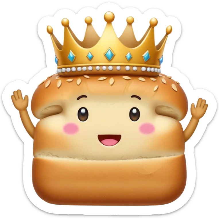 a loaf of bread that has arms and legs with a cute face and is wearing a crown that is tilted at the side of its head sticker