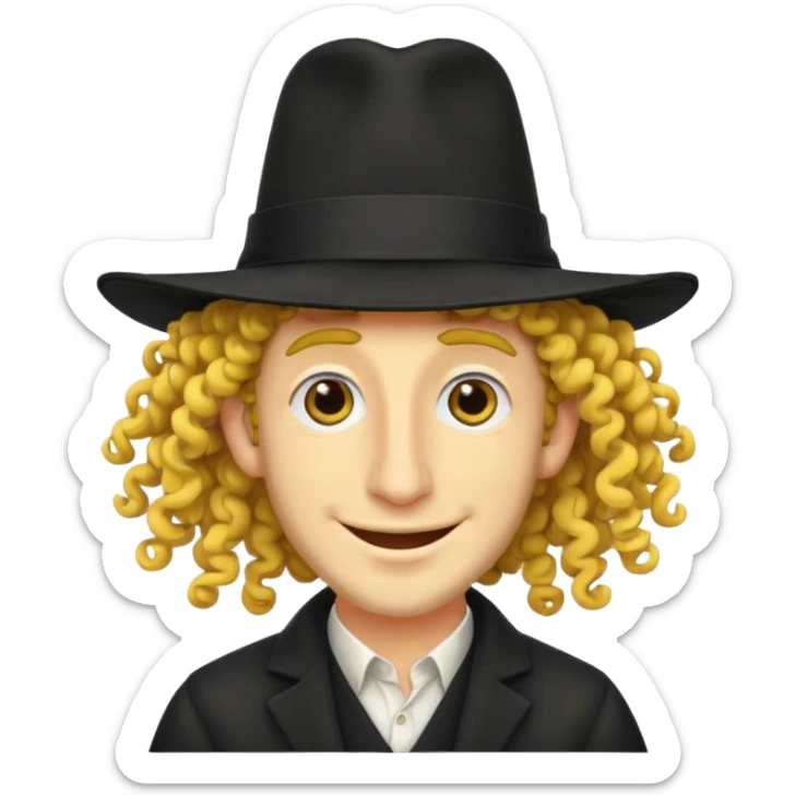 Jewish guy ,yellow skin ,very long nose ,black hat with 2 strands of curly hair coming down each side of the hat sticker