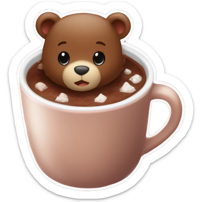 Baby bear inside of a cup of hot cocoa. Burgundy colored cup.  sticker