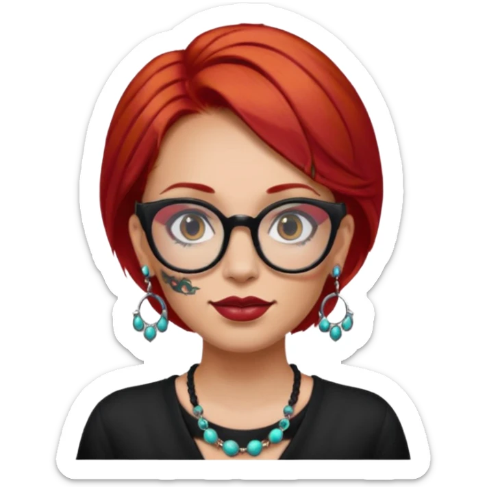 red hair woman with extra  big earring and face tattoed and wearing big glasses sticker
