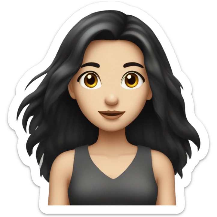 Pretty fair skinned girl with long black hair and light eyes sticker