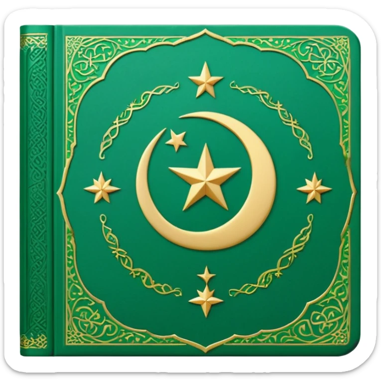 Closed Quran with the Islamic Symbol on it (moon and star) green from left to right sticker