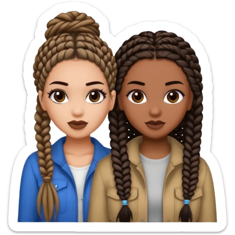 Boujy baddie best friends, trendy heavy makeup both dark hair one light skinned and one mocha brown micro braids  sticker