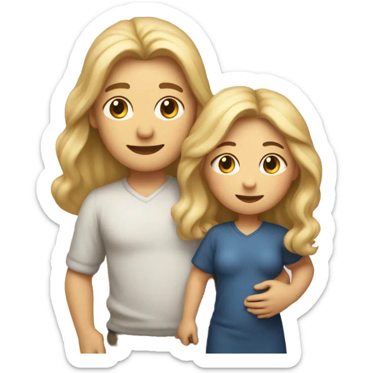 An emoji of a mother with long, flowing blonde hair standing confidently, next to her husband. In her arms, or in front of them, is a baby boy, representing a happy and loving family sticker