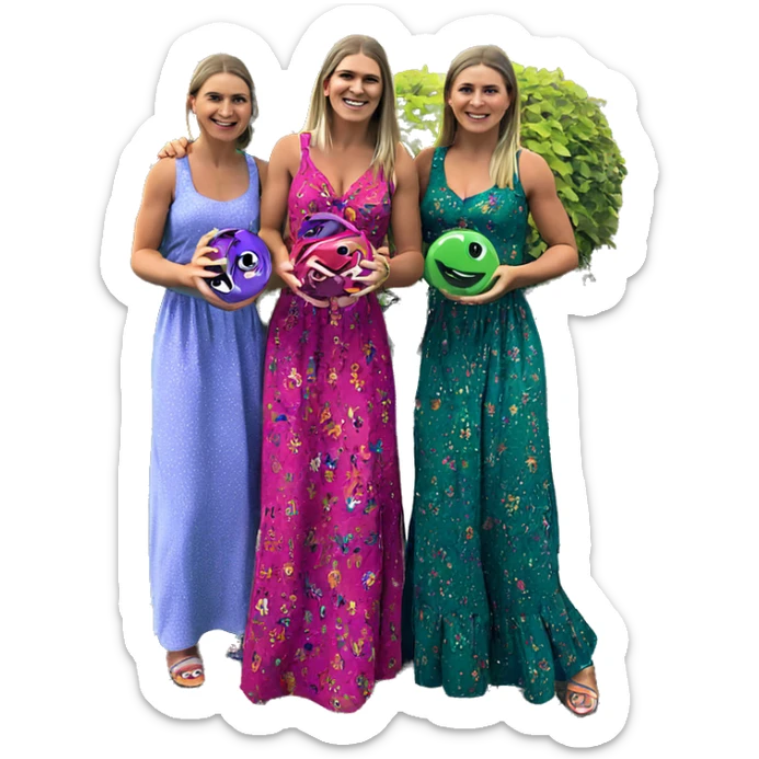 three girls in colorful dresses sticker