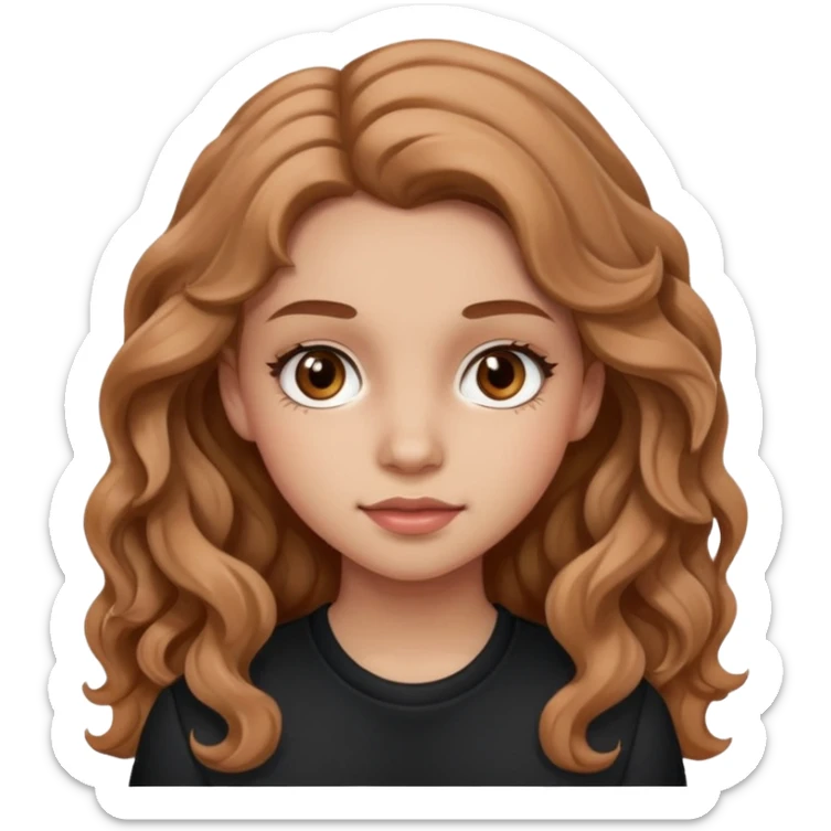 teenage girl with wavy long hazelnut hair, wearing blush and mascara, looking confident sticker