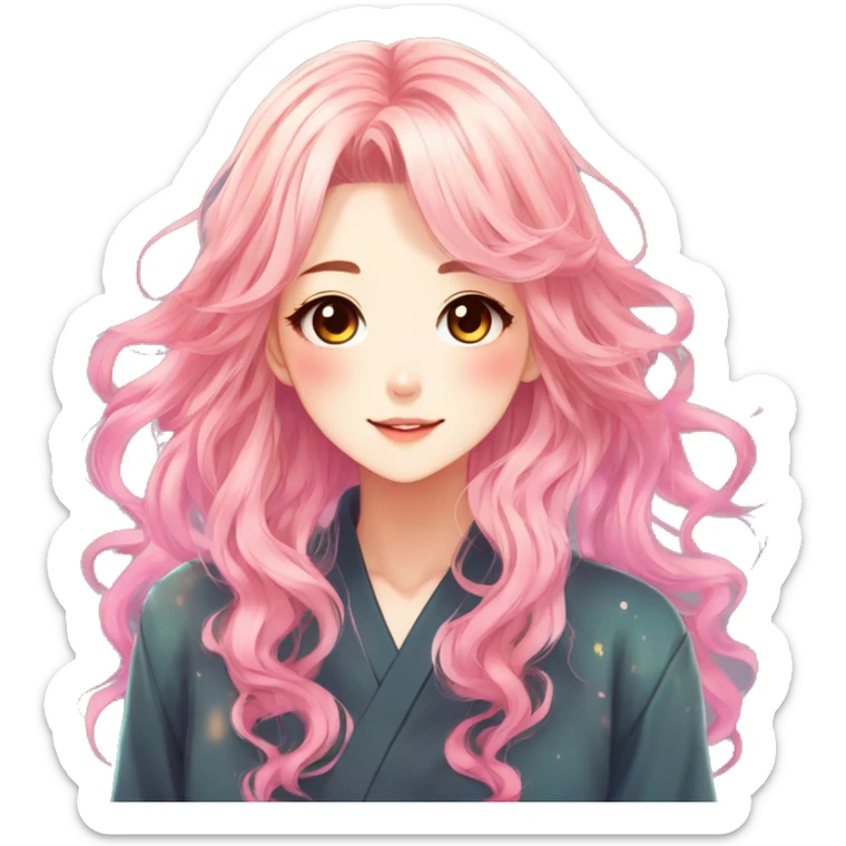 Gorgeous anime style shojo character with blushing face aesthetic and pretty colorful shiny gradient hair with hair garment trending style sticker
