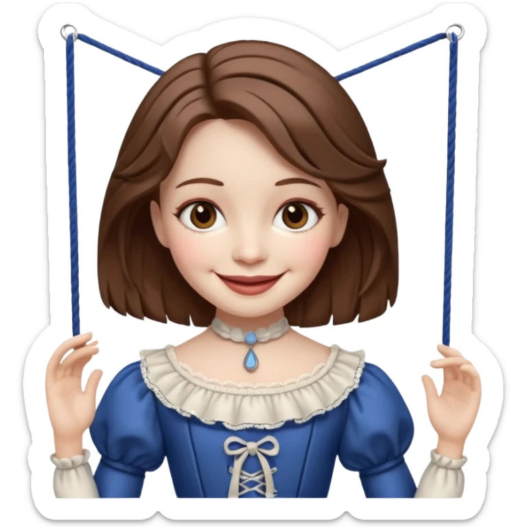 A marionette which is a girl with a brown hair and a beautiful smile sticker