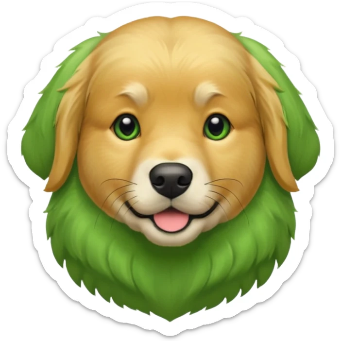 green dog extra furry golden retriever. The dog fur is green. Green is hex code #10462E sticker