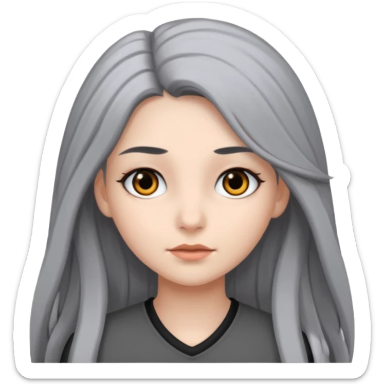 girl with black eyes and long black and gray hair sticker