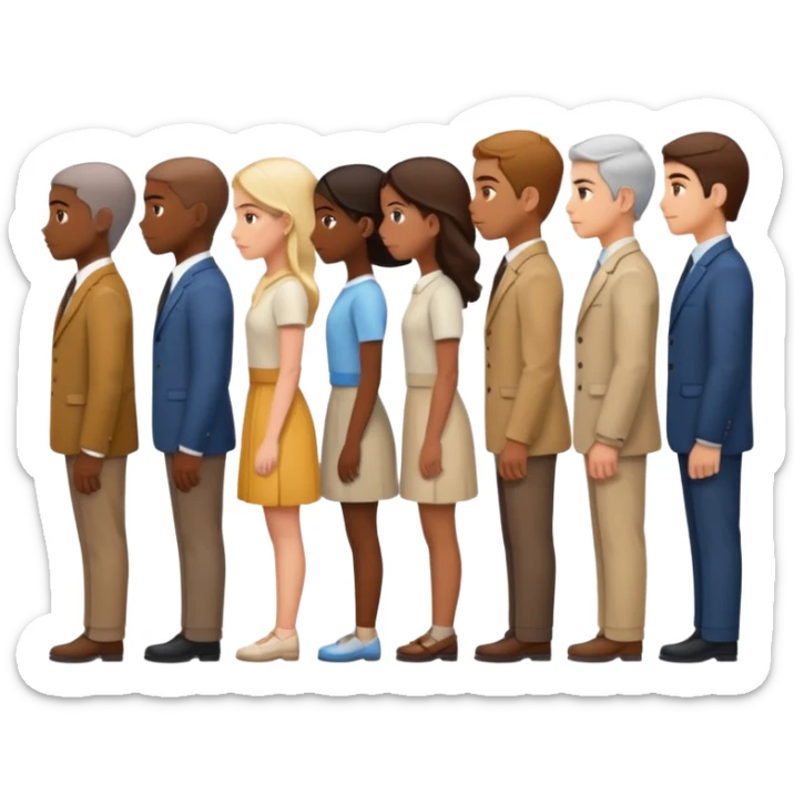 Personas de pie y de perfil haciendo fila una detrás de la otra sticker