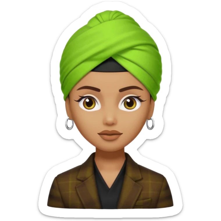 a pretty bratz emoji that looks like a bearded Akshay kumar wearing a neon green turban. Wearing a dark brown flannel blazer with black tshirt underneath.
he should resemble akshay kumar sticker