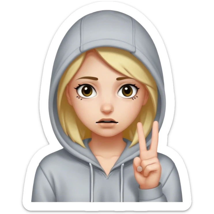 Girl wearing a hoddie with dark circles saying fuck of  sticker