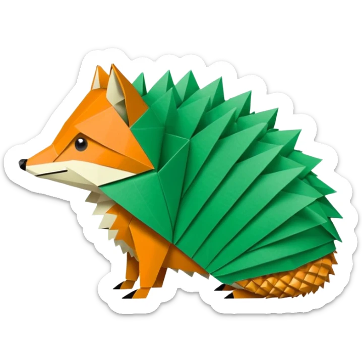 origami hedgehog half fox half hedgehog in color green #A8FBD3 the tail of fox sticker
