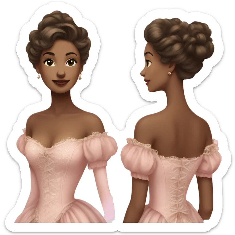 vintage rococo light brown skin and brunette woman in a light pink gown  sticker