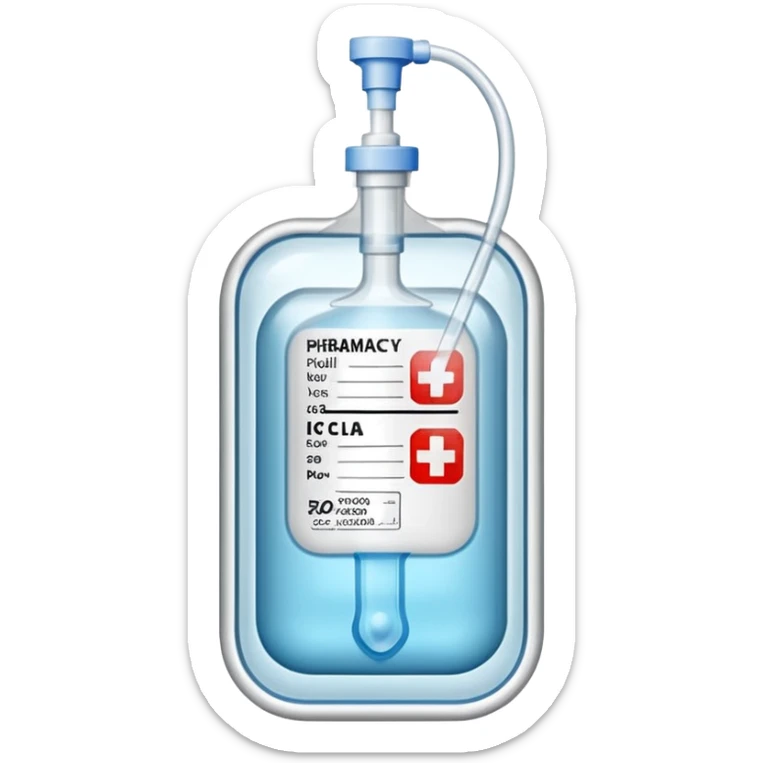 Hospital Intravenous fluid bag that has 2 ports and is filled with 500ml, pharmacy label sticker