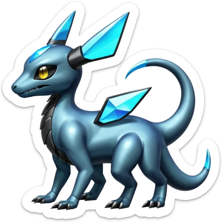 Shiny Futuristic Dusclops-Dusknoir-Salandit-Glaceon-Fakémon-hybrid-creature (full body)  sticker
