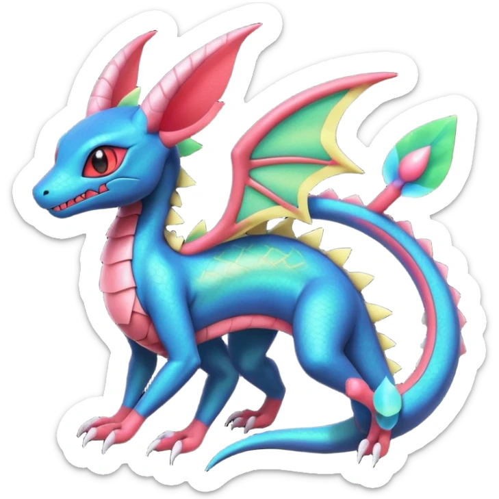 Spooky stitched colorful iridescent Salandit-Flygon-Sylveon-Umbreon-fusion-Pokémon-hybrid-creature  sticker