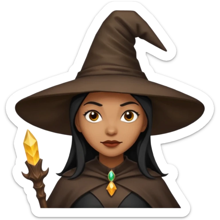 light brown skin witch with hat. black hair sticker