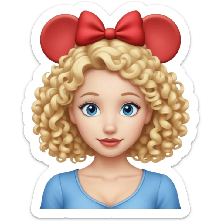 Blonde curly woman blue eyes wearing Mickey Mouse ears from Disney world  sticker