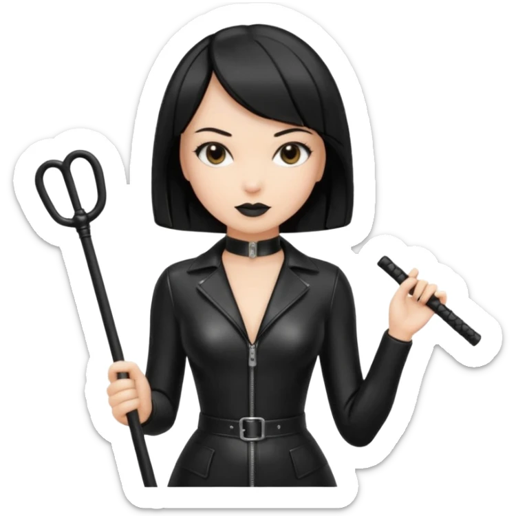 madam with straight bob black hairstyle in black latex with whip in hand sticker