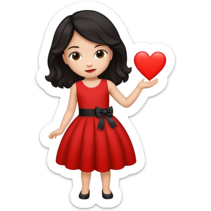 Uma menina de cabelo preto com o vestido vermelho mandando coração vermelho sticker