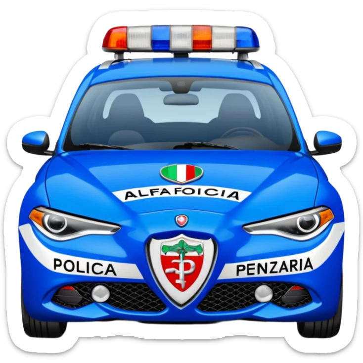 crea auto di servzio alfa romeo giulia tutta blu con la scritta sul lato polizia penitenziaria  sticker