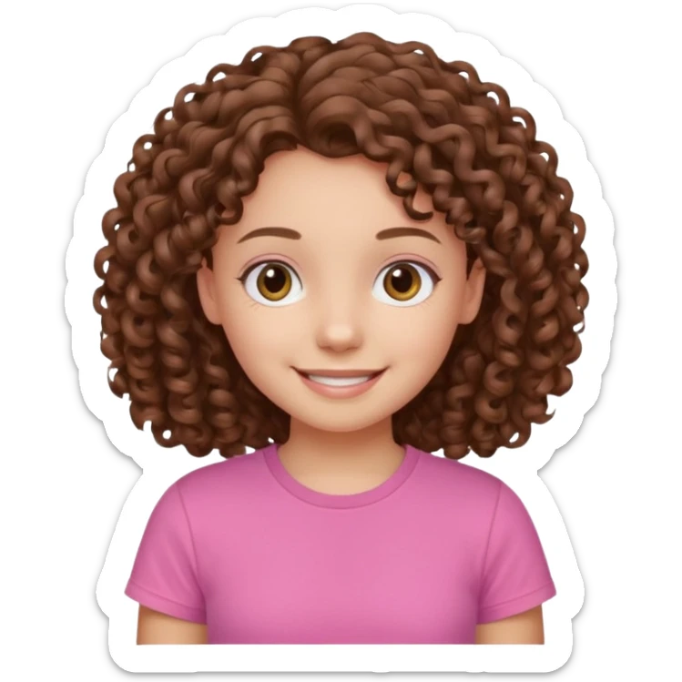 Young girl with curly hair and a pink T-shirt, looking happy  sticker