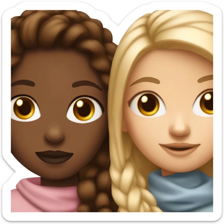 Fair skin girl and brown skin girl on FaceTime  sticker