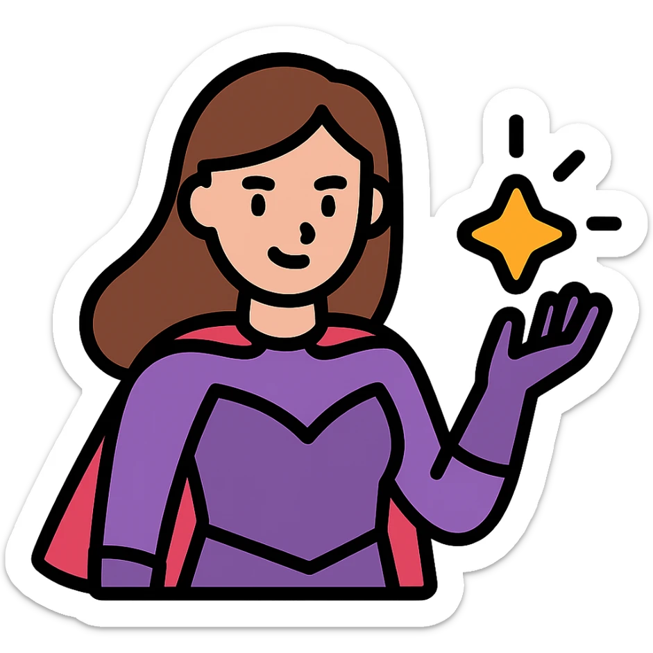 female superhero in a soft purple and black suit, glowing magical energy in her hand sticker