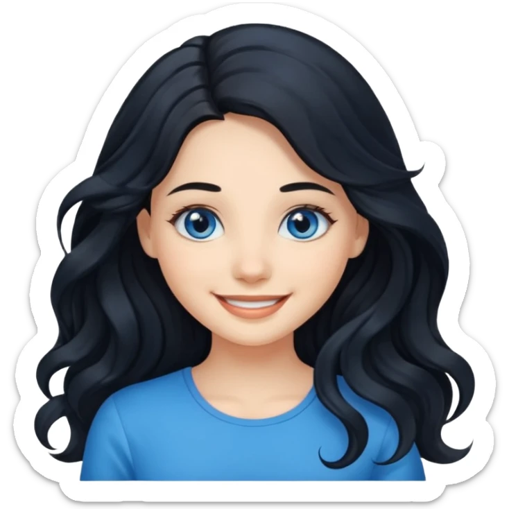 Please generate a portrait of a pretty girl with long, wavy, black hair. She's smiling. sticker