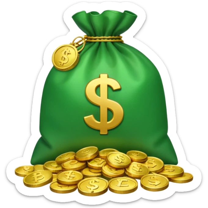 bag of money with a play icon on the bag and a pile of coins at the side sticker