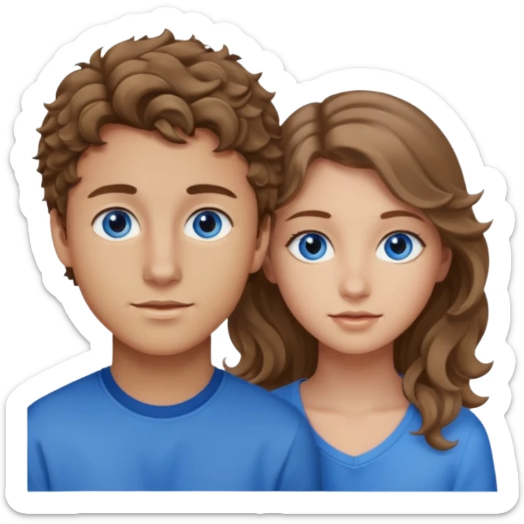 20 year old boy with slightly curly dark blonde hair and blue eyes with 20 year old girl with brown hair and blue eyes (girl is brunette (straight hair), boy is blonde.) sticker