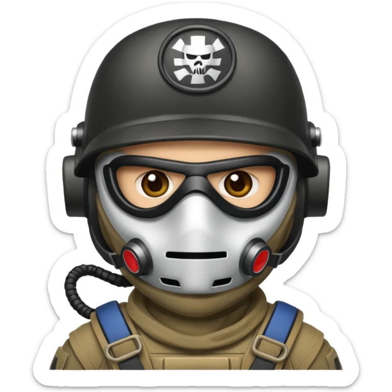 Konig from Call of Duty as a cartoon emoji, with his mask and gear, minimal background sticker