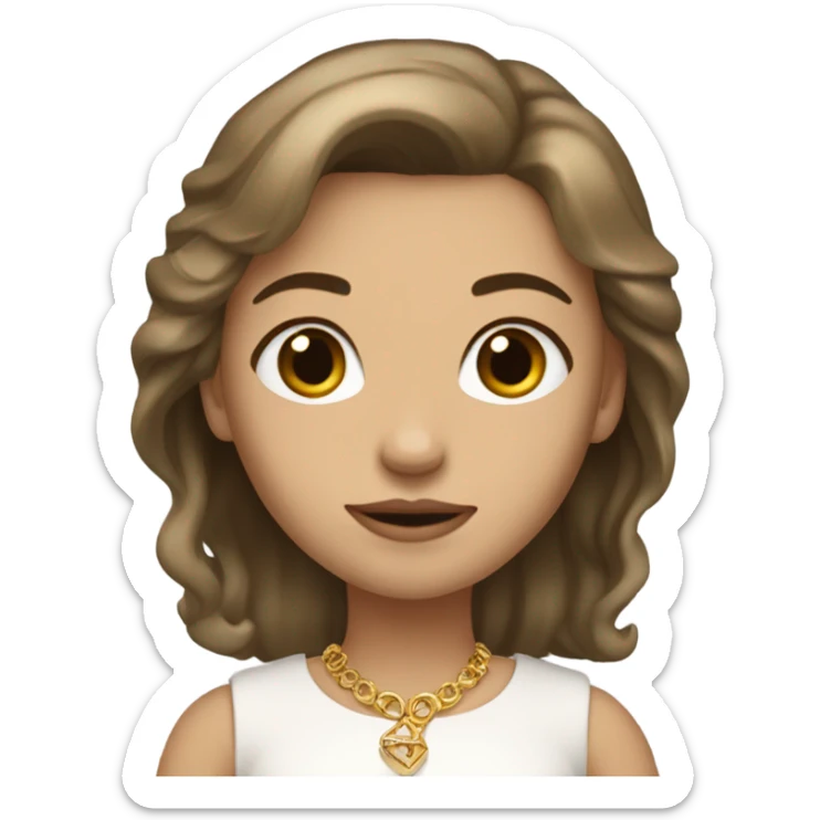do a white but not too white girl with really dark blond hair brown eyes and gold jewelry, full body  sticker