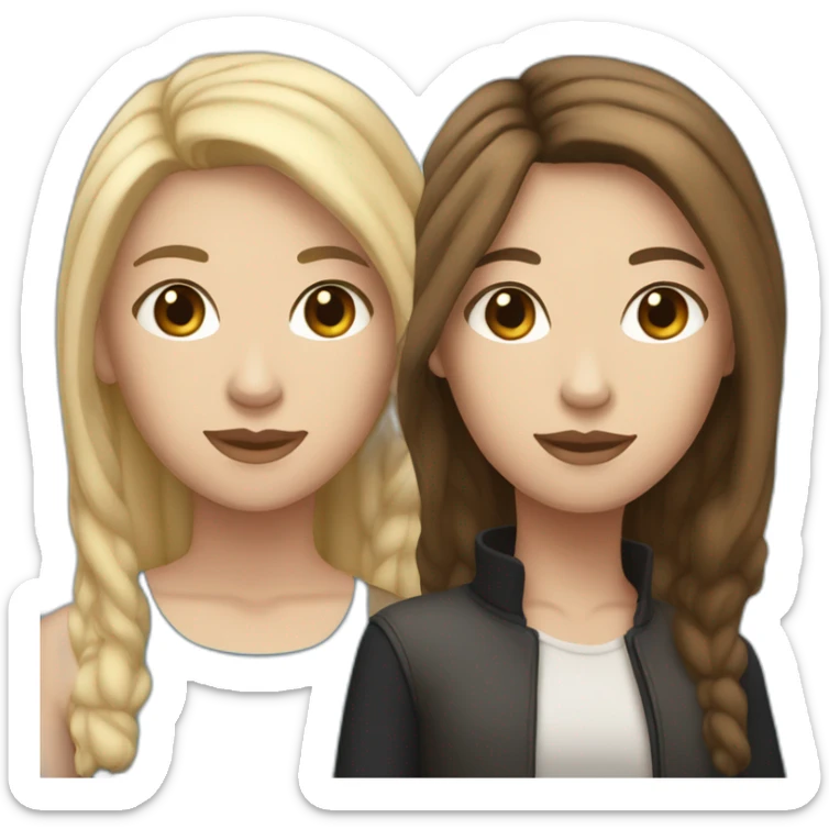Lesbian Couple (1st white girl with black eyes and light brown long hair with a fish face like - 2nd white girl with black hair, blue eyes very androgyne with middle length hair) sticker