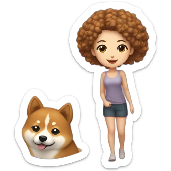 Cute Shiba-dog with a woman with brown and curly hair sticker