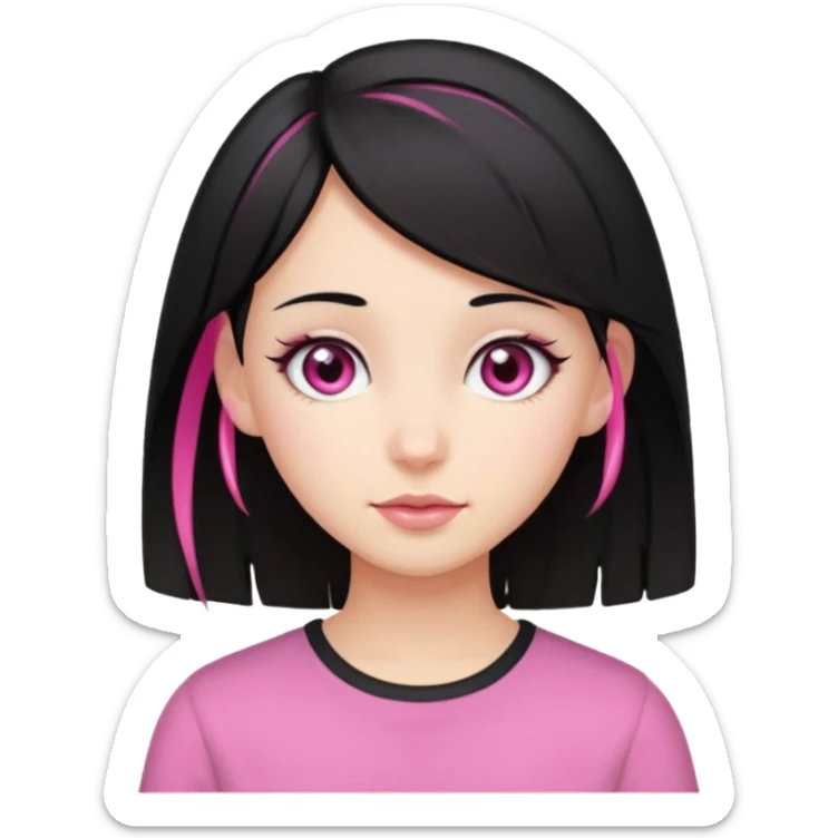 girl with black hair and pink streak by ear sticker
