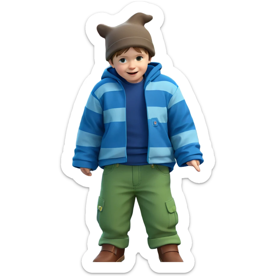 boy with hat by car sticker